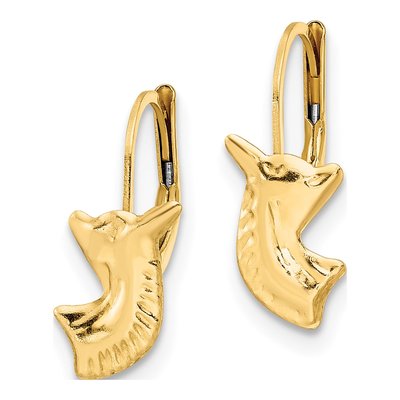 14K Yellow Gold Girls' Horse Leverback Earrings – view 3