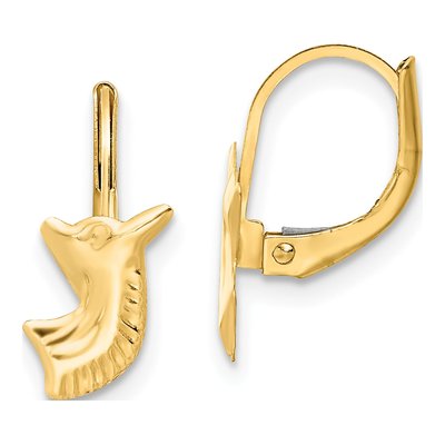 14K Yellow Gold Girls' Horse Leverback Earrings
