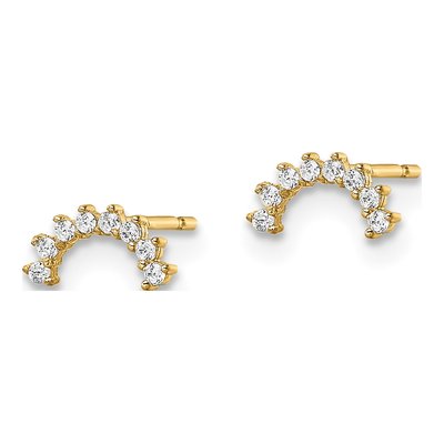 14K Yellow Gold CZ Girls' Arch Stud Earrings – view 3