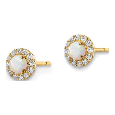 14K Yellow Gold Lab-Created Opal & CZ Girls' Button Stud Earrings – view 3