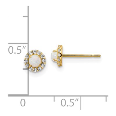 14K Yellow Gold Lab-Created Opal & CZ Girls' Button Stud Earrings – view 4