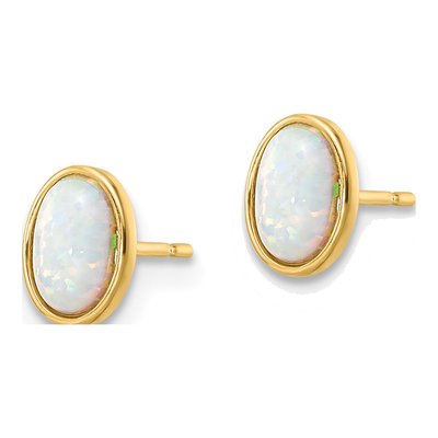 14K Yellow Gold Lab-Created Opal Girls' Stud Earrings – view 3