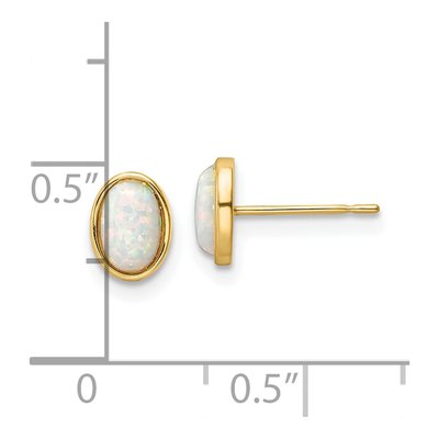 14K Yellow Gold Lab-Created Opal Girls' Stud Earrings – view 4