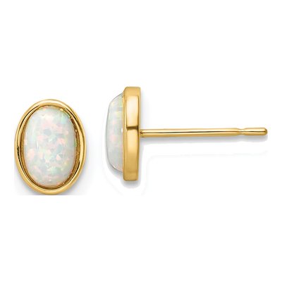 14K Yellow Gold Lab-Created Opal Girls' Stud Earrings