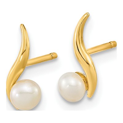 14K Yellow Gold Freshwater Pearl Button Dangle Earrings – view 2