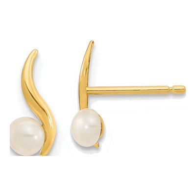 14K Yellow Gold Freshwater Pearl Button Dangle Earrings