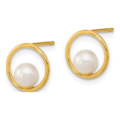 14K Yellow Gold Freshwater Pearl Open Circle Stud Earrings – view 2