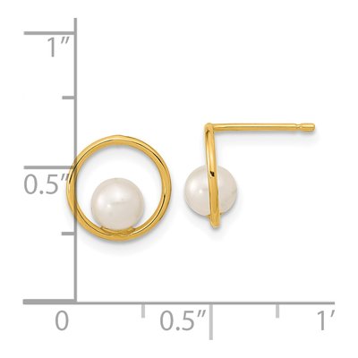 14K Yellow Gold Freshwater Pearl Open Circle Stud Earrings – view 3