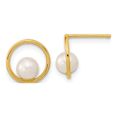 14K Yellow Gold Freshwater Pearl Open Circle Stud Earrings