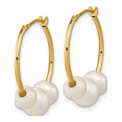 14K Yellow Gold 20mm Freshwater Cultured Pearl Hoop Earrings – view 2
