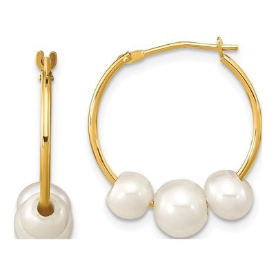 14K Yellow Gold 20mm Freshwater Cultured Pearl Hoop Earrings
