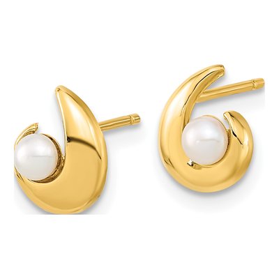14K Yellow Gold Freshwater Pearl Button Stud Earrings – view 2