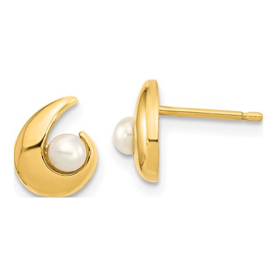 14K Yellow Gold Freshwater Pearl Button Stud Earrings