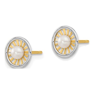 14K Two-Tone Gold Pearl Stud Earrings – view 2