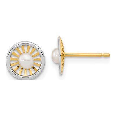 14K Two-Tone Gold Pearl Stud Earrings