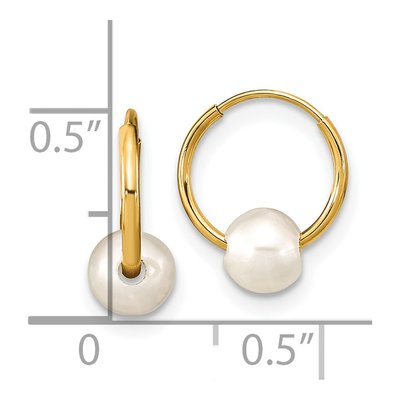 14K Yellow Gold 12mm Freshwater Cultured Pearl Hoop Earrings – view 3