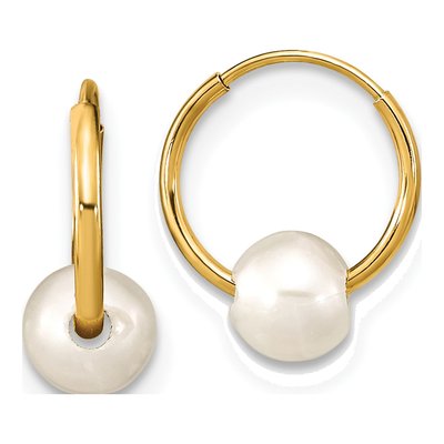 14K Yellow Gold 12mm Freshwater Cultured Pearl Hoop Earrings