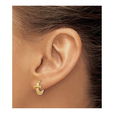 14K Yellow Gold 12mm CZ Cross Heart Hoop Earrings – view 3