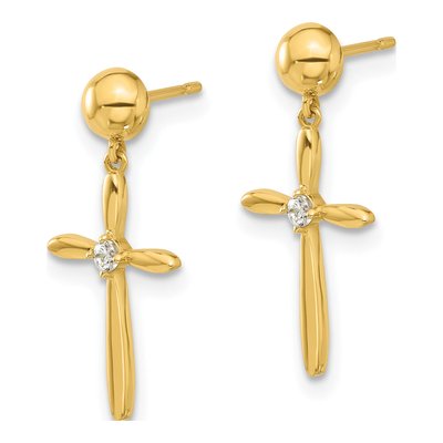 14K Yellow Gold CZ Cross Dangle Earrings – view 2
