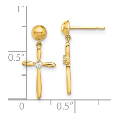 14K Yellow Gold CZ Cross Dangle Earrings – view 4