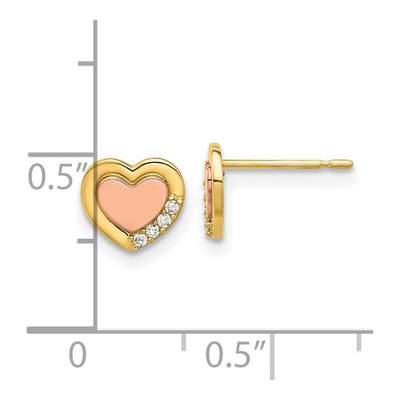 14K Two-Tone Gold Round CZ Heart Stud Earrings – view 4