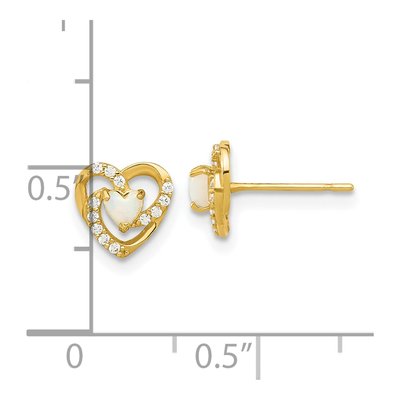 14K Yellow Gold Round Lab-Created Opal & CZ Heart Stud Earrings – view 4