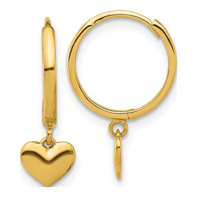 14K Yellow Gold 19mm Heart Hoop Earrings