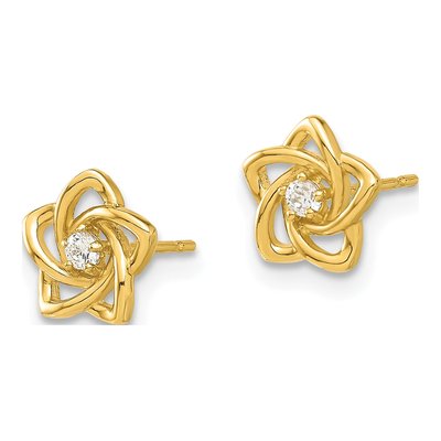 14K Yellow Gold Round CZ Kids' Flower Stud Earrings – view 2