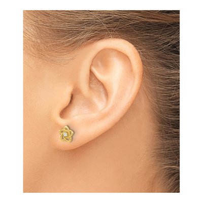 14K Yellow Gold Round CZ Kids' Flower Stud Earrings – view 3