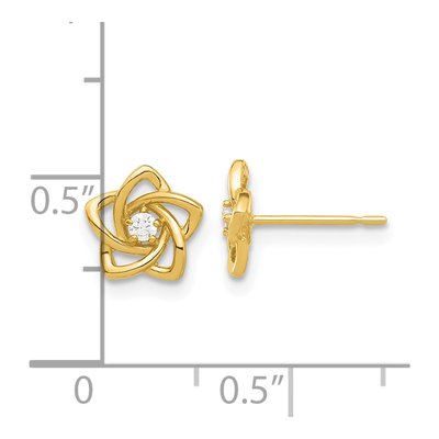 14K Yellow Gold Round CZ Kids' Flower Stud Earrings – view 4