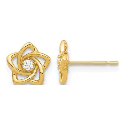 14K Yellow Gold Round CZ Kids' Flower Stud Earrings