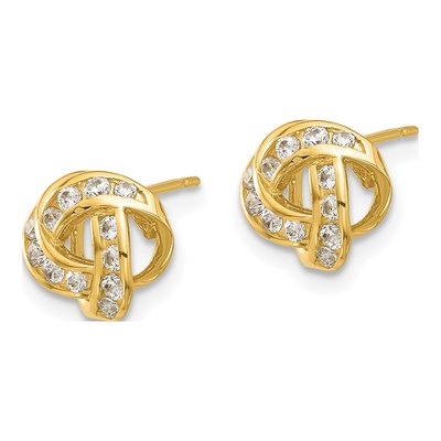 14K Yellow Gold Round CZ Love Knot Kids' Stud Earrings – view 2