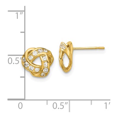 14K Yellow Gold Round CZ Love Knot Kids' Stud Earrings – view 4