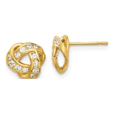 14K Yellow Gold Round CZ Love Knot Kids' Stud Earrings