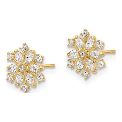 14K Yellow Gold Round CZ Snowflake Kids' Stud Earrings – view 2