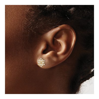 14K Yellow Gold Round CZ Snowflake Kids' Stud Earrings – view 3