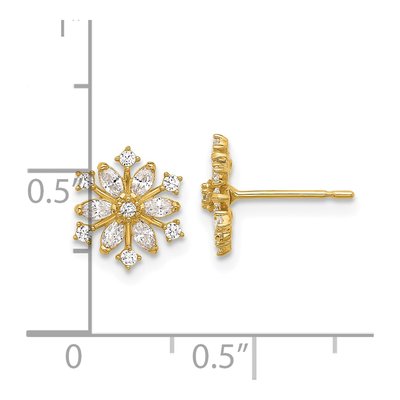 14K Yellow Gold Round CZ Snowflake Kids' Stud Earrings – view 4