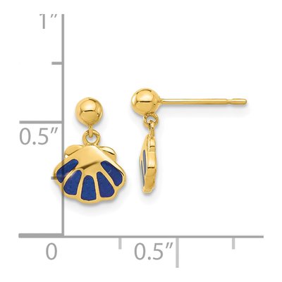 14K Yellow Gold Kids' Blue Enamel Shell Dangle Earrings – view 4