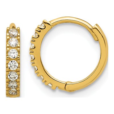 14K Yellow Gold 11mm CZ Hoop Earrings