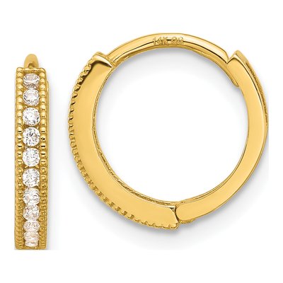 14K Yellow Gold 13mm CZ Hoop Earrings