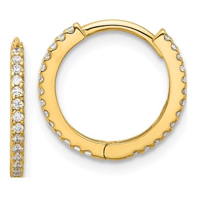 14K Yellow Gold 14mm CZ Hoop Earrings