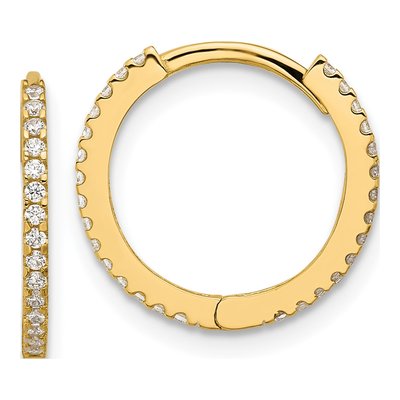 14K Yellow Gold 15mm CZ Hoop Earrings