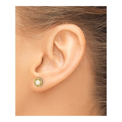 14K Yellow Gold Round Lab-Created Opal & CZ Button Stud Earrings – view 3
