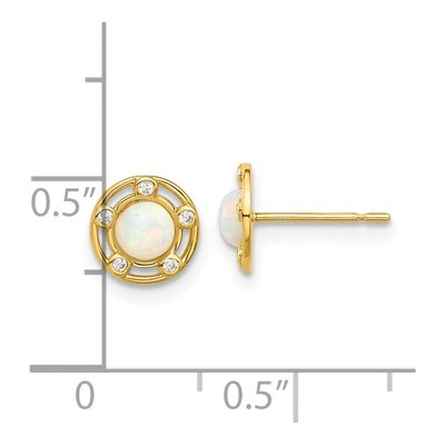 14K Yellow Gold Round Lab-Created Opal & CZ Button Stud Earrings – view 4