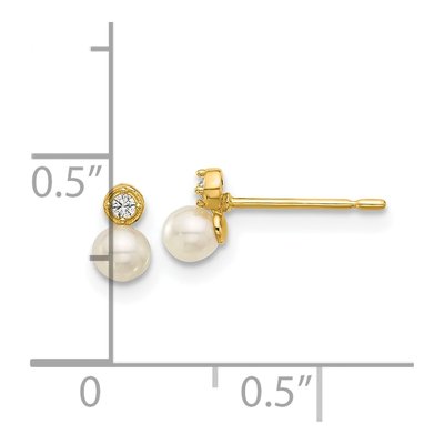 14K Yellow Gold Round Freshwater Cultured Pearl & CZ Stud Earrings – view 4