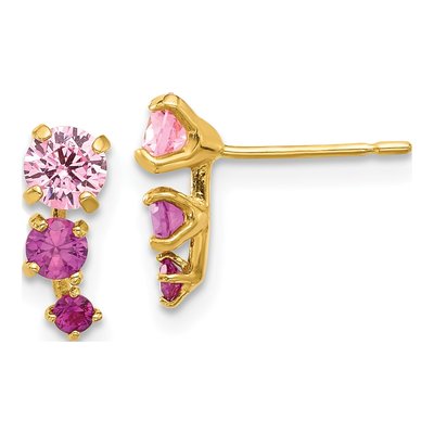 14K Yellow Gold CZ Dangle Earrings
