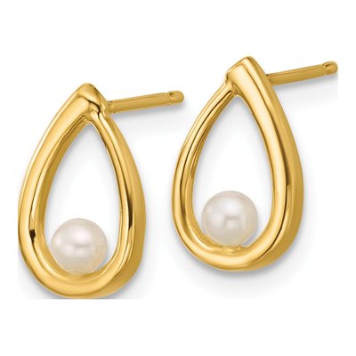 14K Yellow Gold Round Freshwater Cultured Pearl Teardrop Stud Earrings – view 2