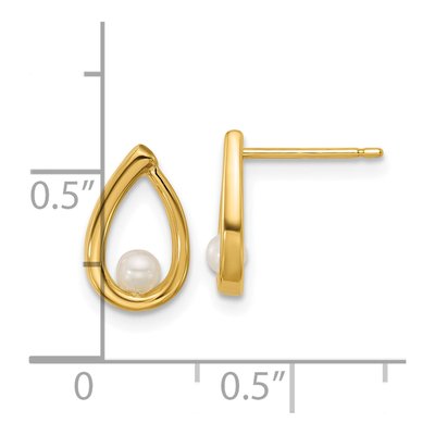 14K Yellow Gold Round Freshwater Cultured Pearl Teardrop Stud Earrings – view 3