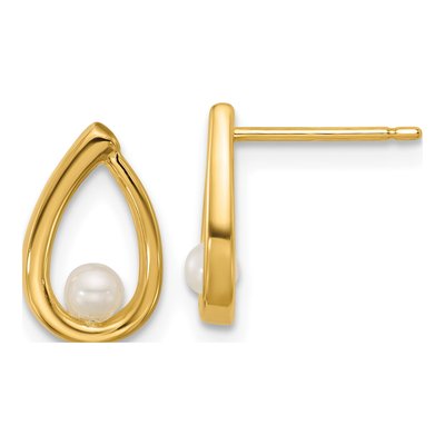 14K Yellow Gold Round Freshwater Cultured Pearl Teardrop Stud Earrings