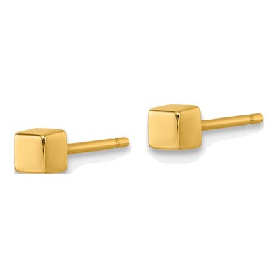 14K Yellow Gold Cube Stud Earrings – view 3